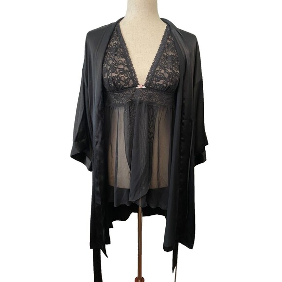 VICTORIA'S SECRET The LACIE & Robe Set Size L BABYDOLL NIGHTIE CHEMISE LINGERIE - Picture 1 of 16
